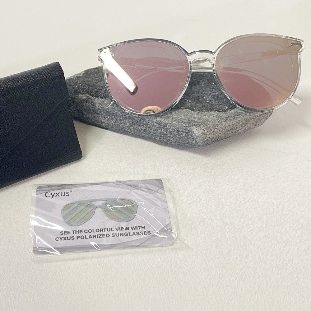 Cyxus Polarized Sunglasses w/ Clear Frame and Pink Lenses